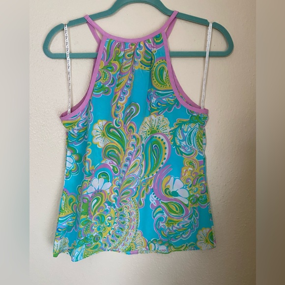 Lilly Pulitzer Silk Tillie Tank Sz Small in Shorely Blue Double Trouble - Picture 2 of 2